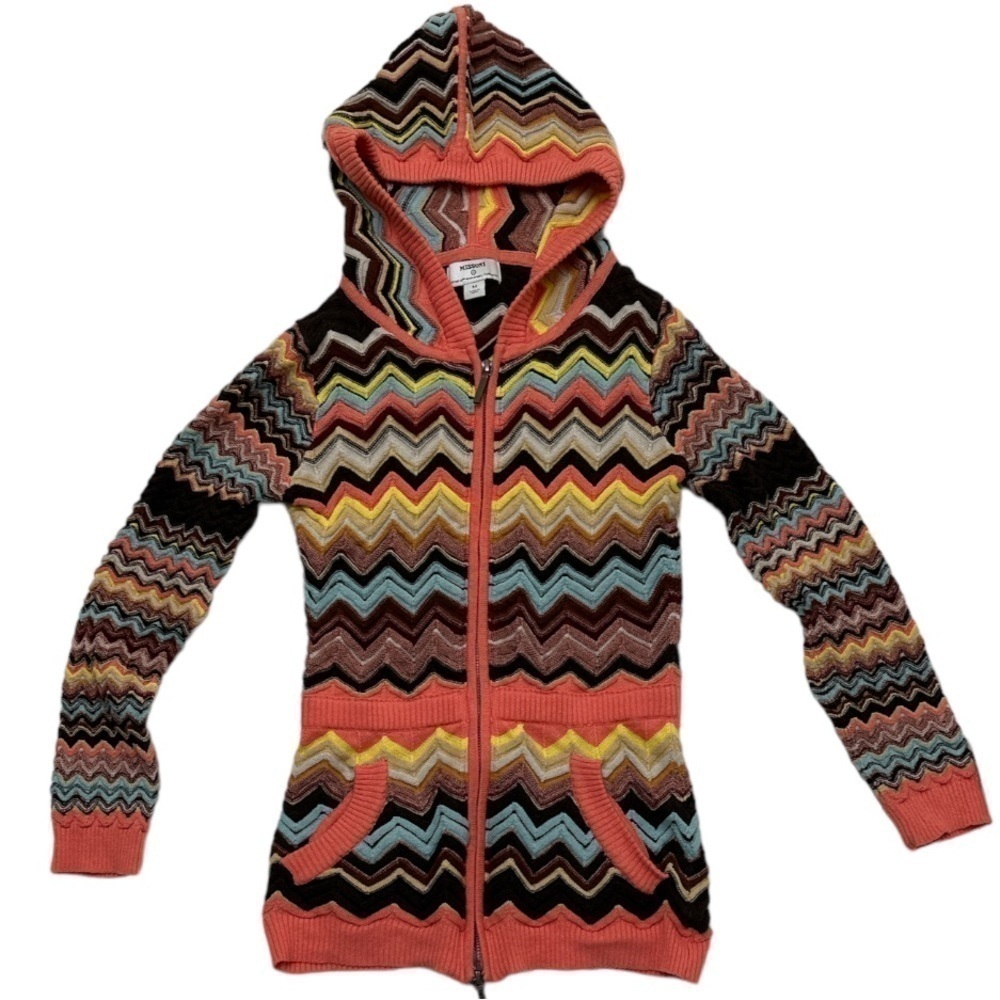 Missoni for Target Chevron Knit Zip Up Sweater Hoodie Dual Zippers Front Pockets